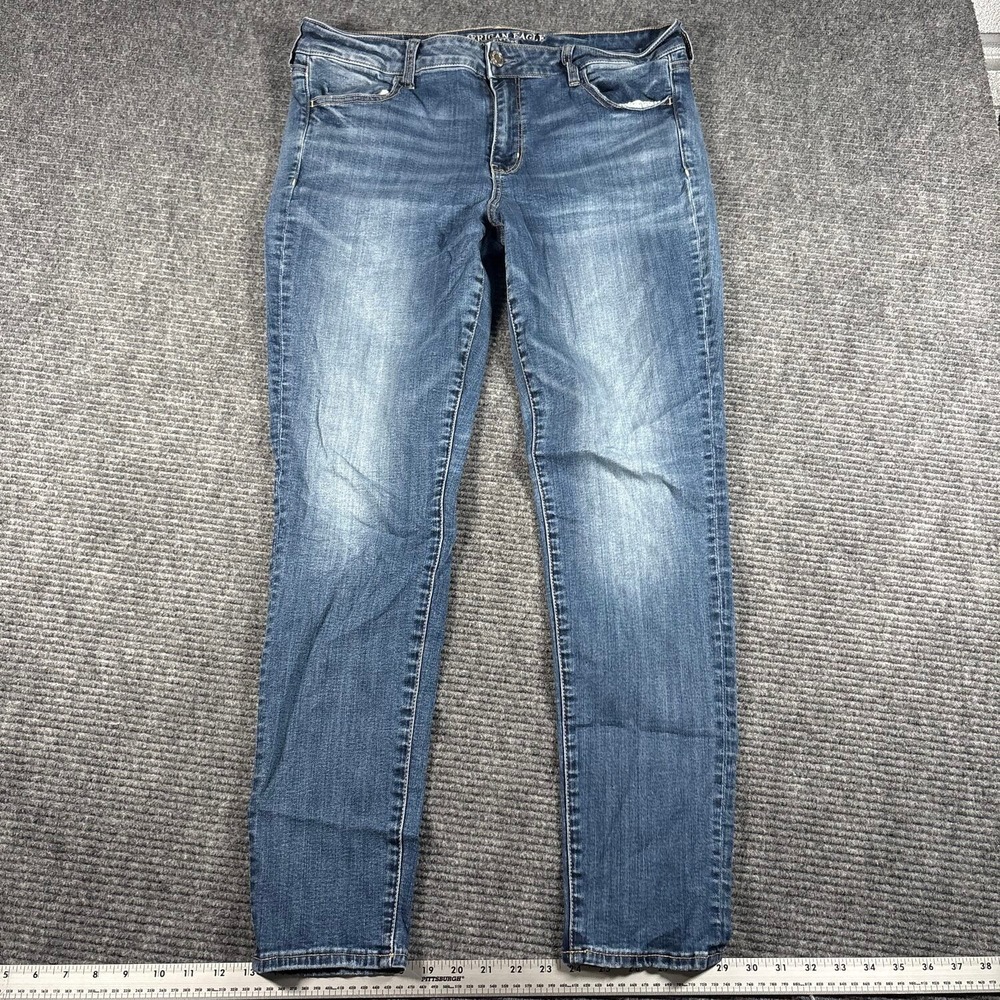 American Eagle Jegging Womens 16 Long Blue Excellent Super Stretch Mid Rise